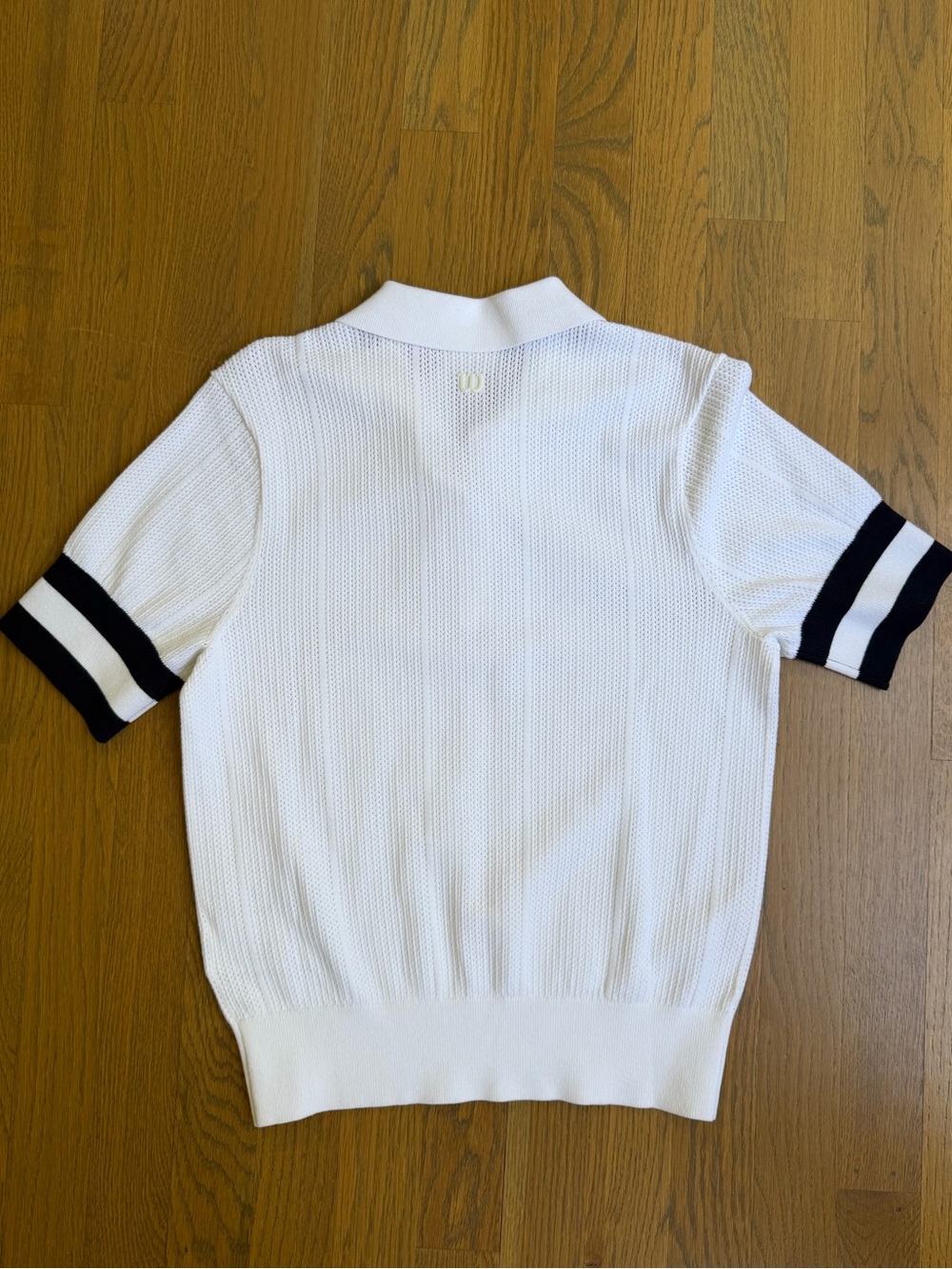 Wilson Essex Polo Sweater Knit Short Sleeve Top Bright White Navy Stripe Small - Picture 4 of 11